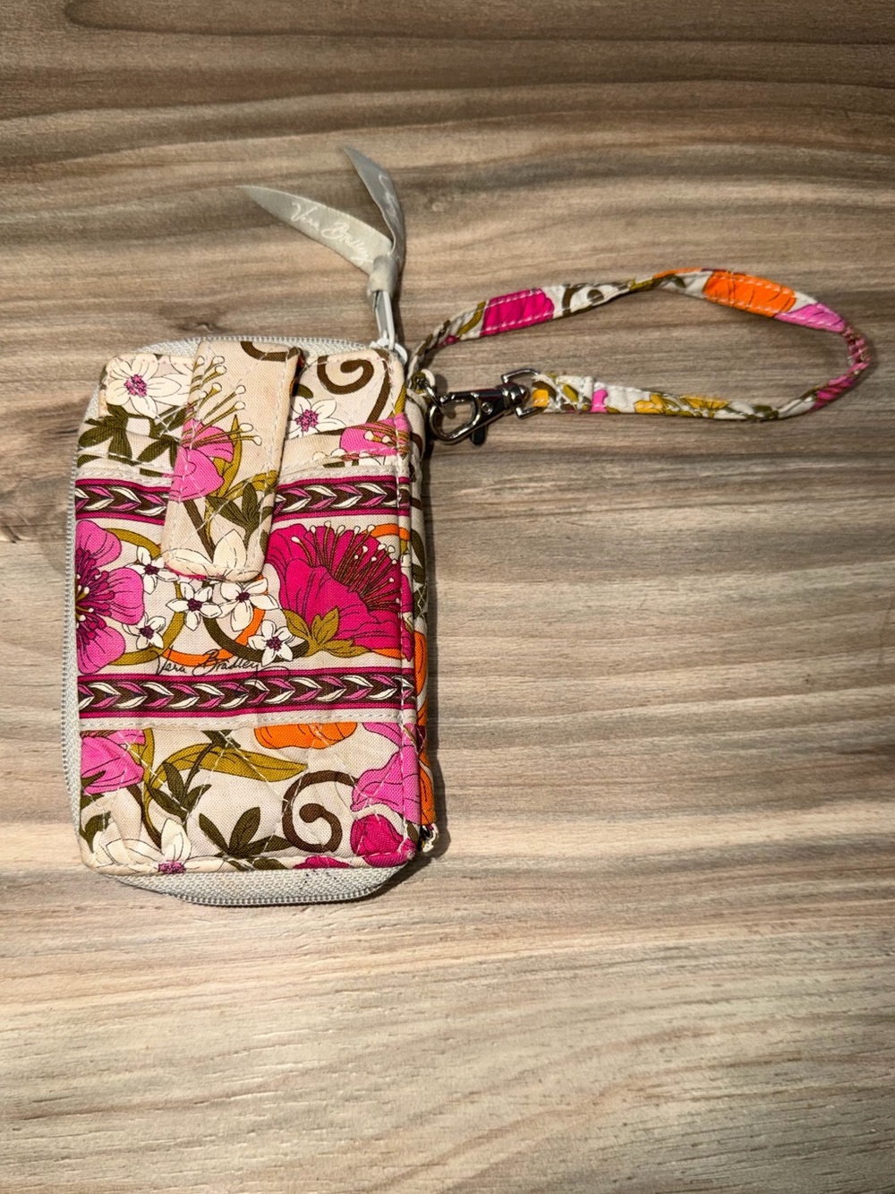 Vera Bradley Pink Orange Floral Quilted Wristlet Wallet